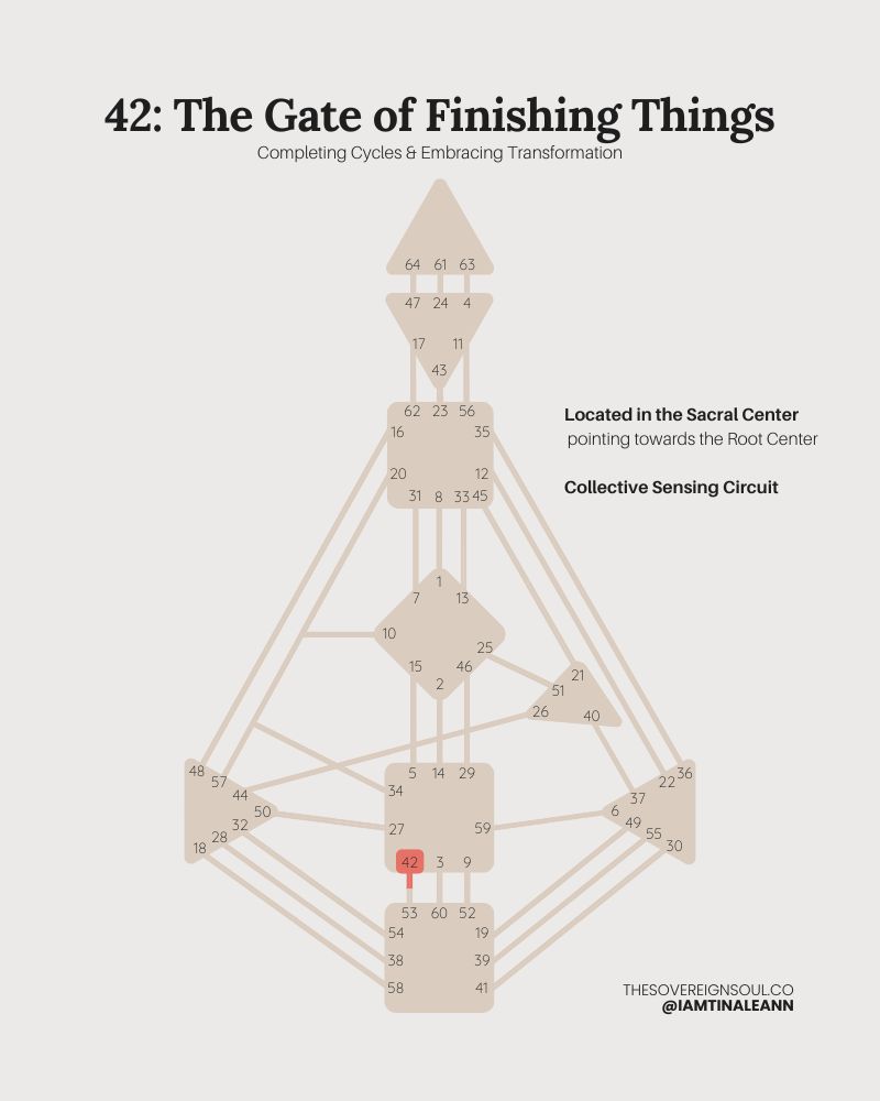 Gate 42, The Gate of Finishing Things, Channel 42-53, Sacral Center, Root Center, Collective Sensing Circuit